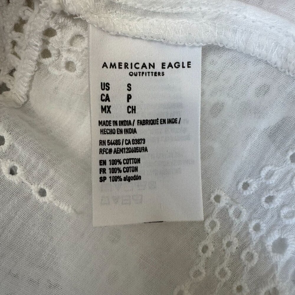American Eagle White Embroidered Lace Ballon 3/4 Sleeve Peasant Babydoll Blouse - Picture 13 of 16
